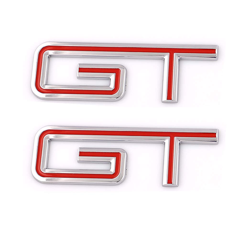 GT-Emblem, Metall-Logo, 3D-Auto-Abzeichen, Autorennen, Sport-Aufkleber, Grand Tourer-Aufkleber (Silber-Rot), 2 Stück von SGW