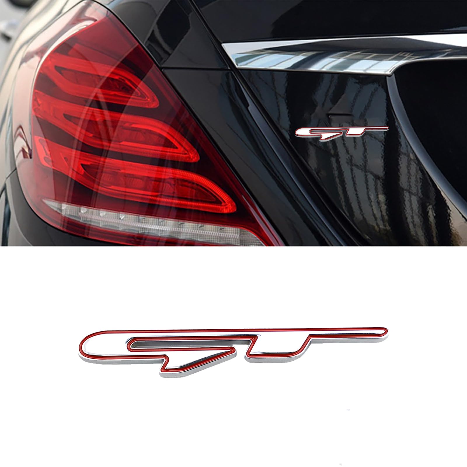 GT Emblem Metall Chrom Abzeichen Auto Kotflügel Kofferraumdeckel Kurzes Logo SUV Coupe 3D Aufkleber Aufkleber (Silber Rot) von SGW