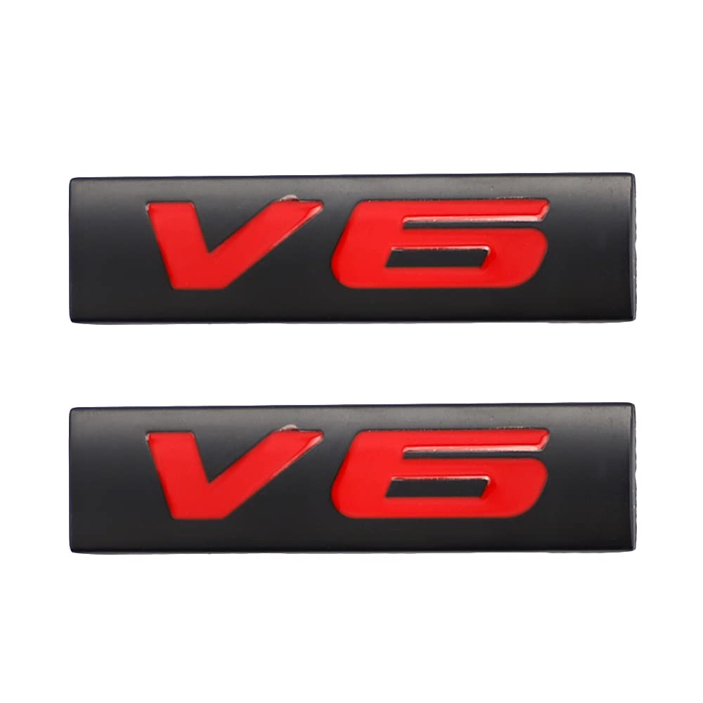 V6 Emblem Aufkleber Schild Chrom 3D Logo Token Auto Aufkleber Tuning Auto Aufkleber Metall Symbol (Schwarz Rot) von Lupsty