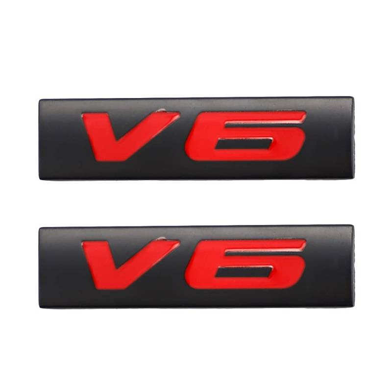 V6 Emblem Aufkleber Schild Chrom 3D Logo Token Auto Aufkleber Tuning Auto Aufkleber Metall Symbol (Schwarz Rot) von SGW
