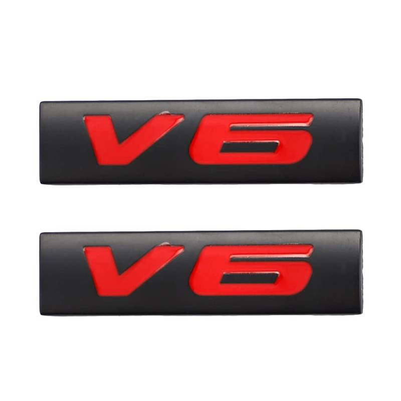 V6 Emblem Aufkleber Schild Chrom 3D Logo Token Auto Aufkleber Tuning Auto Aufkleber Metall Symbol (Schwarz Rot) von Lupsty