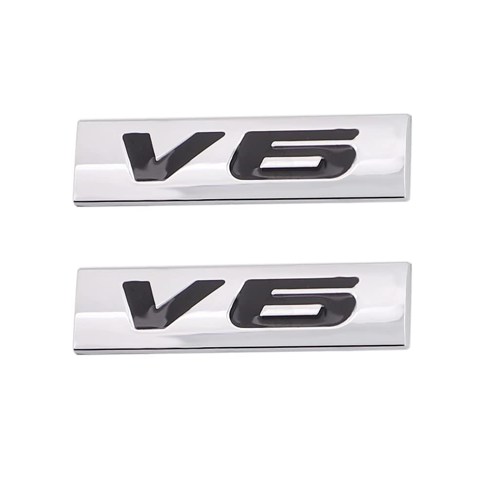 V6 Emblem Aufkleber Schild Chrom 3D Logo Token Auto Aufkleber Tuning Auto Aufkleber Metall Symbol (Schwarz Silber) von SGW