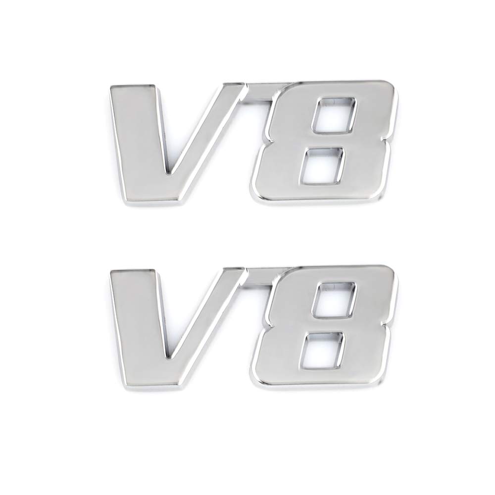 V8 Emblem Schild Chrom 3D Logo Token Auto Aufkleber Tuning Aufkleber Metall Symbol (Silber) von SGW