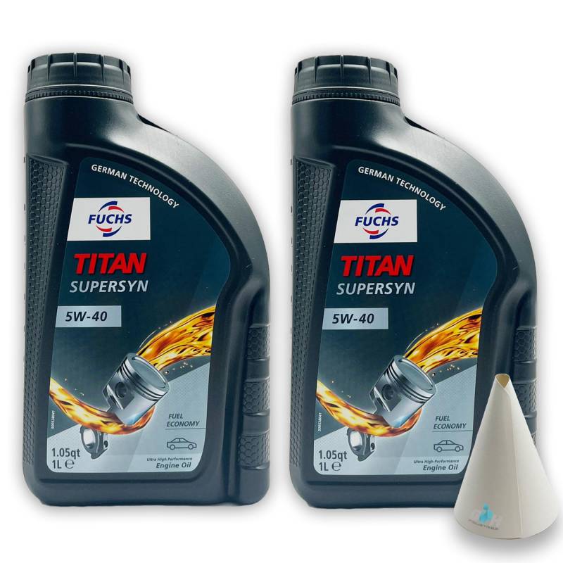 2 L Fuchs Titan Supersyn | 5W-40 | kompatibel mit | MB 229.3 | VW 502 00 / VW 505 00 | RN0700 / RN0710 | Motorenöl | Motorenöl | Ölwechsel | mit Trichter von SGplusMH