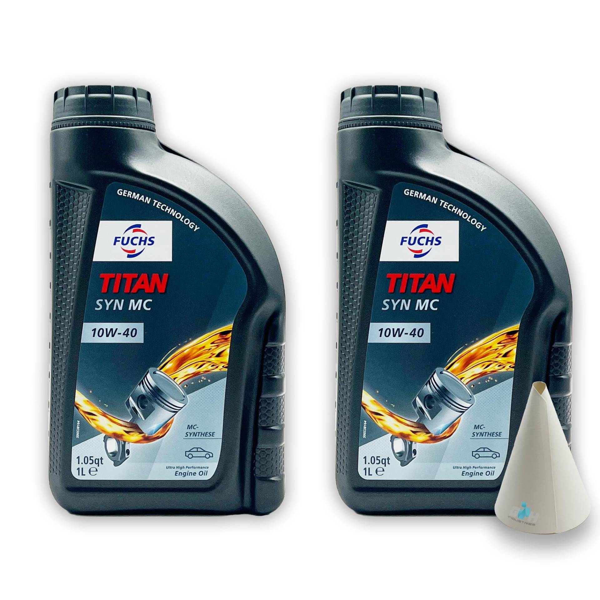 2 L Fuchs Titan Syn Mc | 10W-40 | kompatibel mit | MB229.3 | VW 501 01 / VW 505 00 | PSA B71 2300 | RN0700 / RN0710 | Motoröl | Ölwechsel | Öl | mit Trichter von SGplusMH