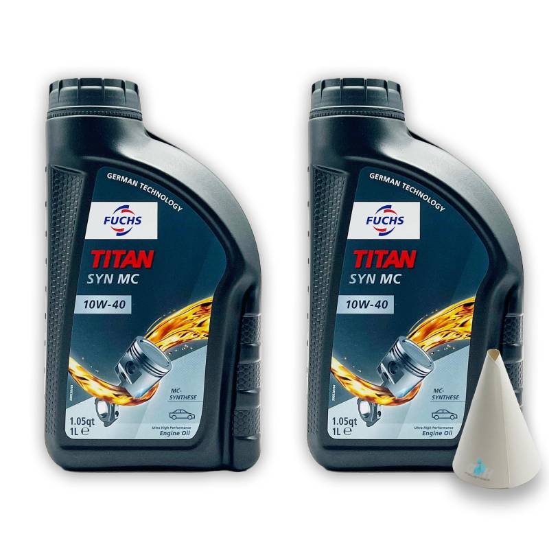 2 L Fuchs Titan Syn Mc | 10W-40 | kompatibel mit | MB229.3 | VW 501 01 / VW 505 00 | PSA B71 2300 | RN0700 / RN0710 | Motoröl | Ölwechsel | Öl | mit Trichter von SGplusMH
