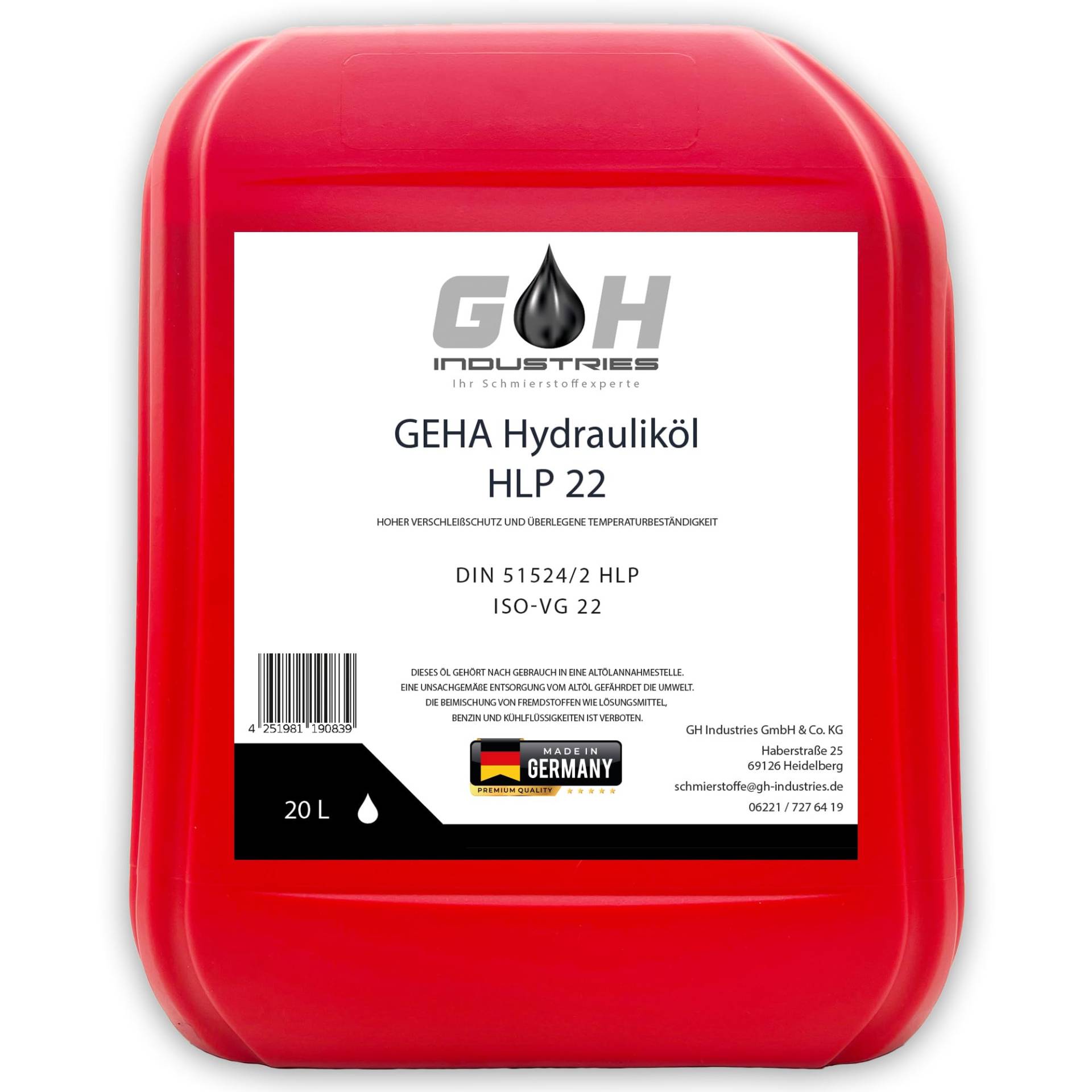 20 L Hydrauliköl HLP 22 ISO VG 22 nach DIN 51524/2 HM GEHA Kanister 20 Liter von SGplusMH