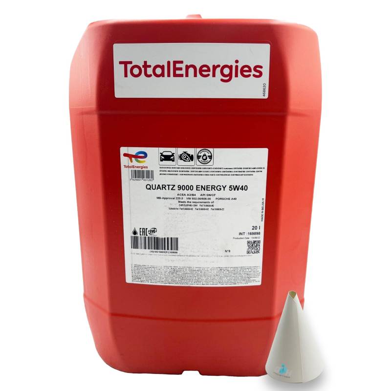 20 L Total Quartz 9000 Energy 5W-40 I passend für | VW 502.00/505.00 | MB 229.5 | Porsche A40 | 20 Liter | Motoröl | Motorenöl | mit Trichter | weitere Empfehlungen siehe Artikelbeschreibung von SGplusMH