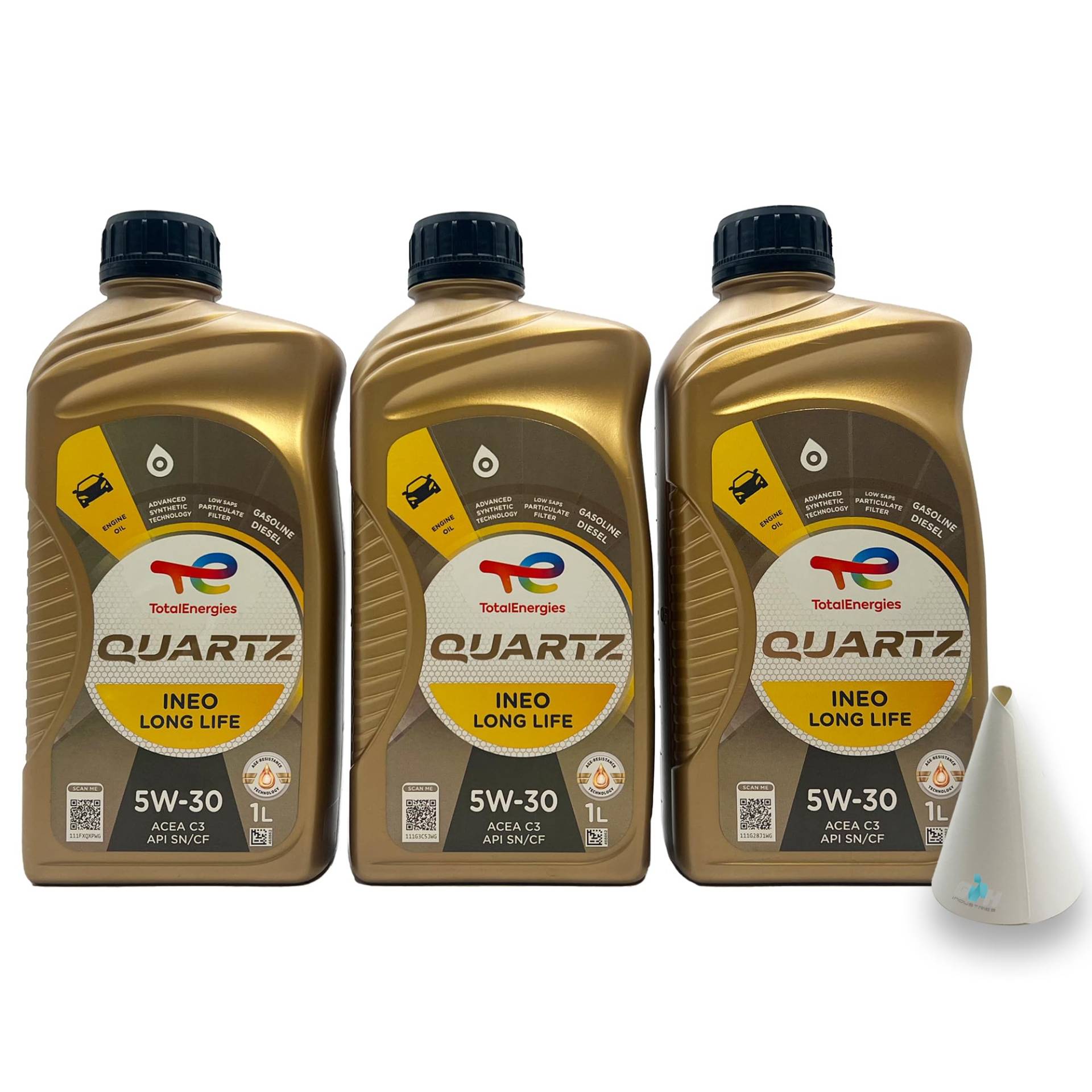 3 L Total Quartz Ineo Longlife 5W-30 | passend für | VW 504 00 | VW507 00 | MB 229.51 | BMW LONGLIFE-04 | PORSCHE C30 | 3 Liter | Motoröl | Motorenöl | mit Trichter von SGplusMH