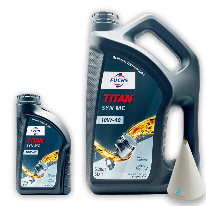 6 L Fuchs Titan Syn Mc | 10W-40 | kompatibel mit | MB229.3 | VW 501 01 / VW 505 00 | PSA B71 2300 | RN0700 / RN0710 | Motoröl | Ölwechsel | Öl | mit Trichter von SGplusMH
