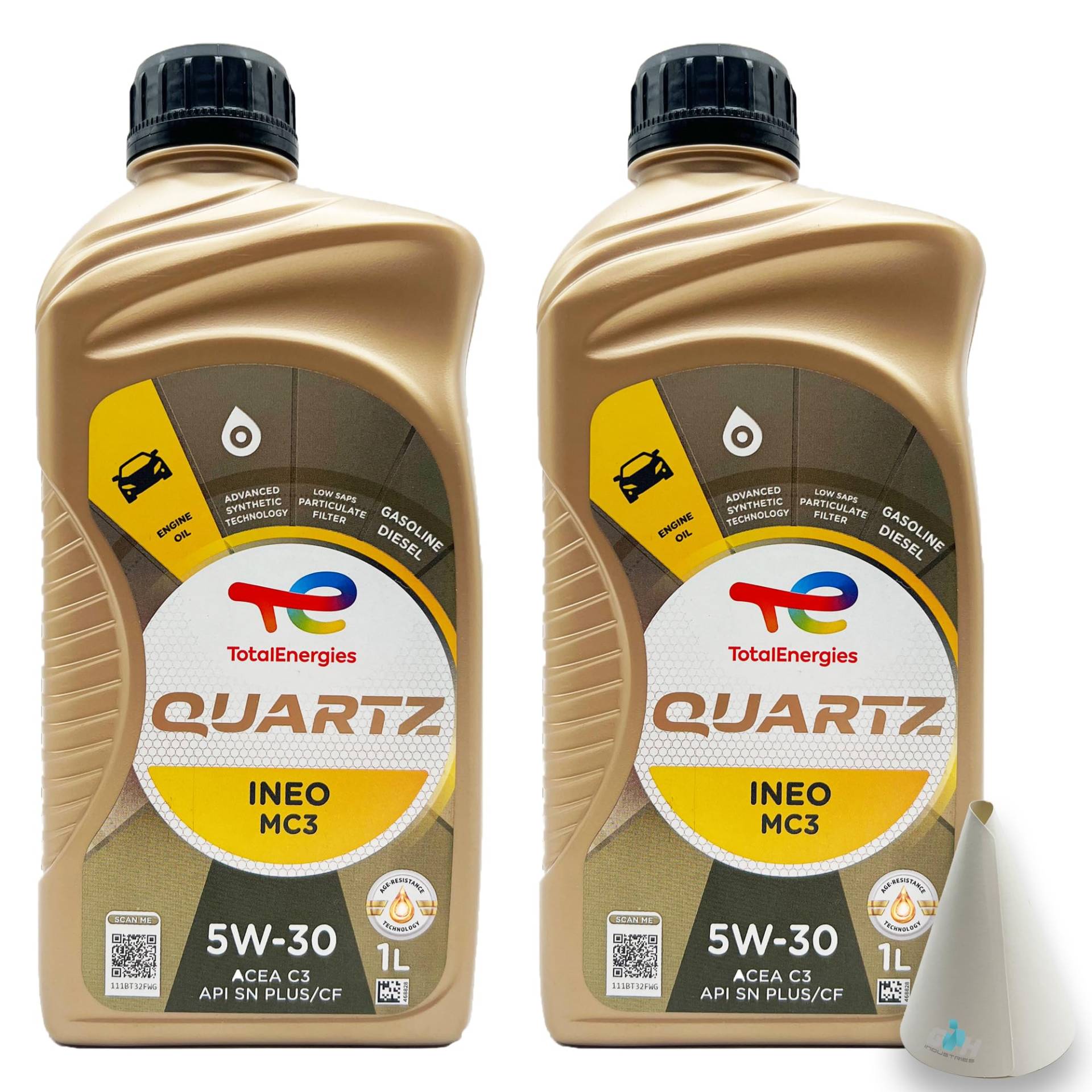 Total Quartz Ineo MC3 | 5W-30 | 2 L | kompatibel mit | MB 229.51 | 229.52 | BMW LL-04 | OV 040 1547 - D30 | OV 040 1547 - G30 | 1 Liter | mit Trichter | von SGplusMH