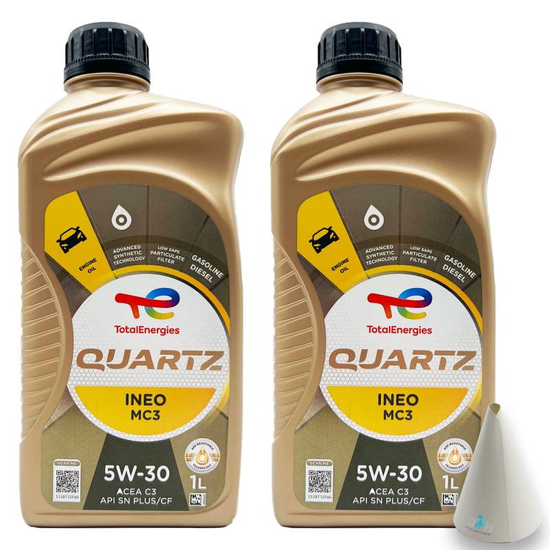 Total Quartz Ineo MC3 | 5W-30 | 2 L | kompatibel mit | MB 229.51 | 229.52 | BMW LL-04 | OV 040 1547 - D30 | OV 040 1547 - G30 | 1 Liter | mit Trichter | von SGplusMH