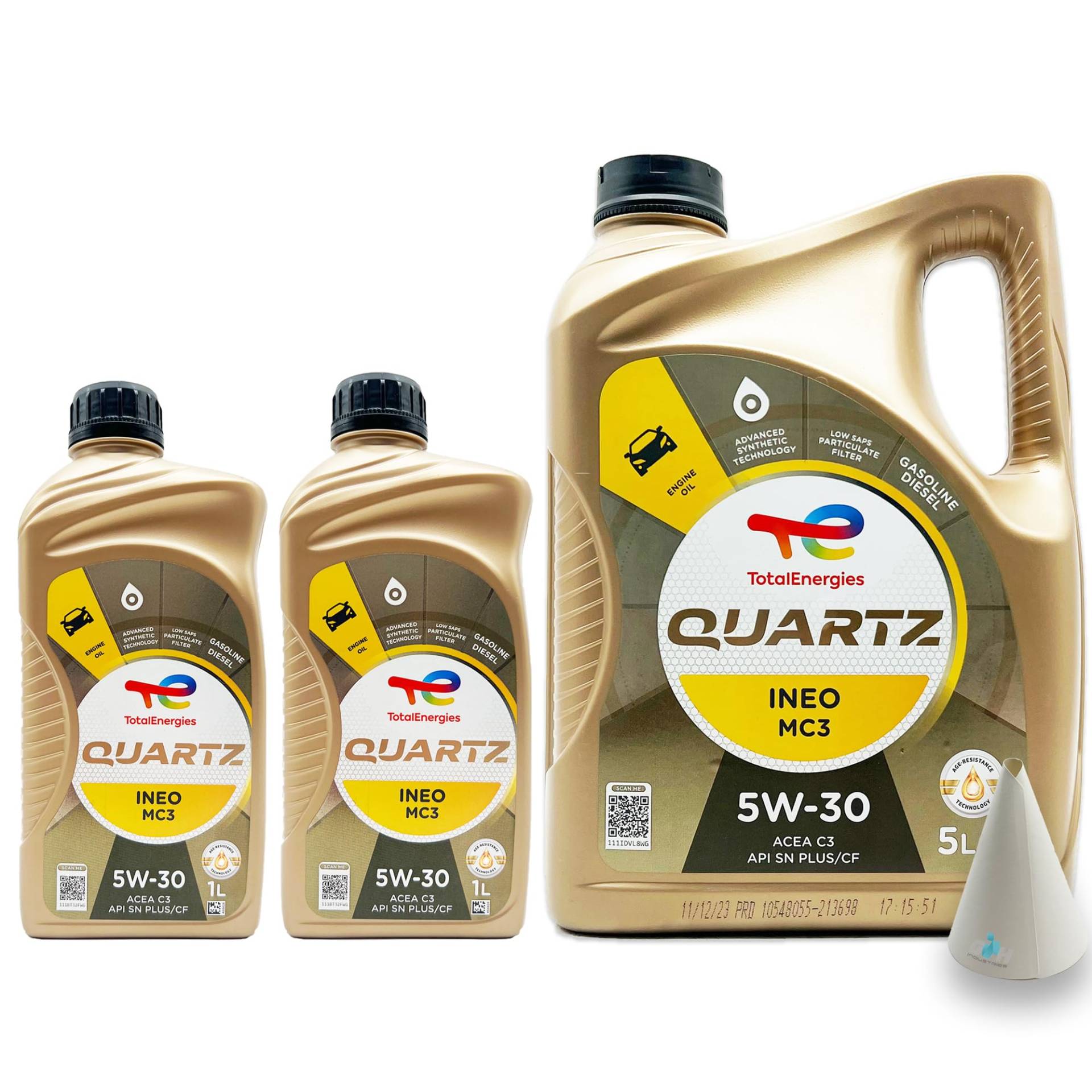 Total Quartz Ineo MC3 | 5W-30 | 7 L | kompatibel mit | MB 229.51 | 229.52 | BMW LL-04 | OV 040 1547 - D30 | OV 040 1547 - G30 | 7 Liter | mit Trichter | von SGplusMH