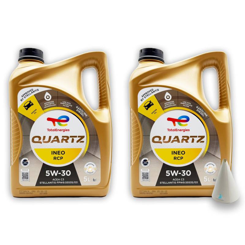Total Quartz Ineo RCP 5W-30 | 10 L | kompatibel mit Stellantis FPW9.55535/03 | PSA B71 2290 | 10 Liter | mit Trichter | von SGplusMH