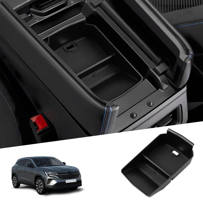 [ Kein Münzlagerfach ] SHAOHAO Kompatibel mit Renault Austral RHN 2023 2024 E-Tech Hybrid Mittelkonsole Armlehne Aufbewahrungsbox Austral Zubehör Mittelarmlehne Organizer Tray Austral Zubehör Schwarz von SHAOHAO