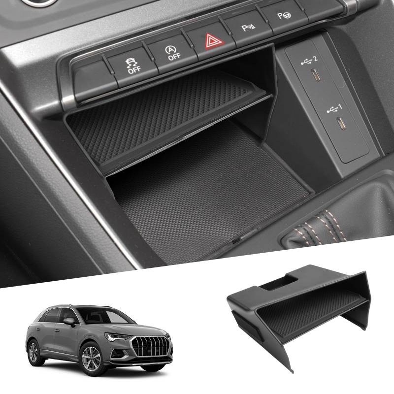 SHAOHAO Kompatibel mit Audi Q3 F3 MK2 2019-2022 2023 2024 Zubehör Ablagebox für die Mittelkonsole Auto Center Console Organizer Multifunktionaler Aufbewahrung von SHAOHAO