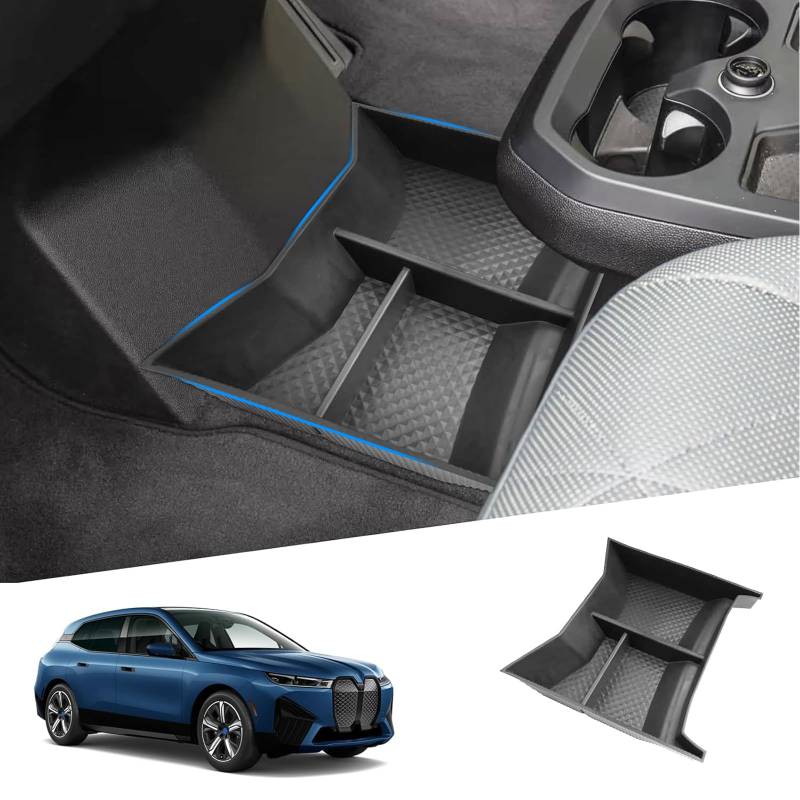 SHAOHAO Kompatibel mit BMW iX I20 xDrive40 xDrive50 M60 2022 2023 2024 2025 Mittelkonsole Armlehne Aufbewahrungsbox Schwarze Matte Mittelarmlehne Organizer Tray BMW iX Zubehör von SHAOHAO