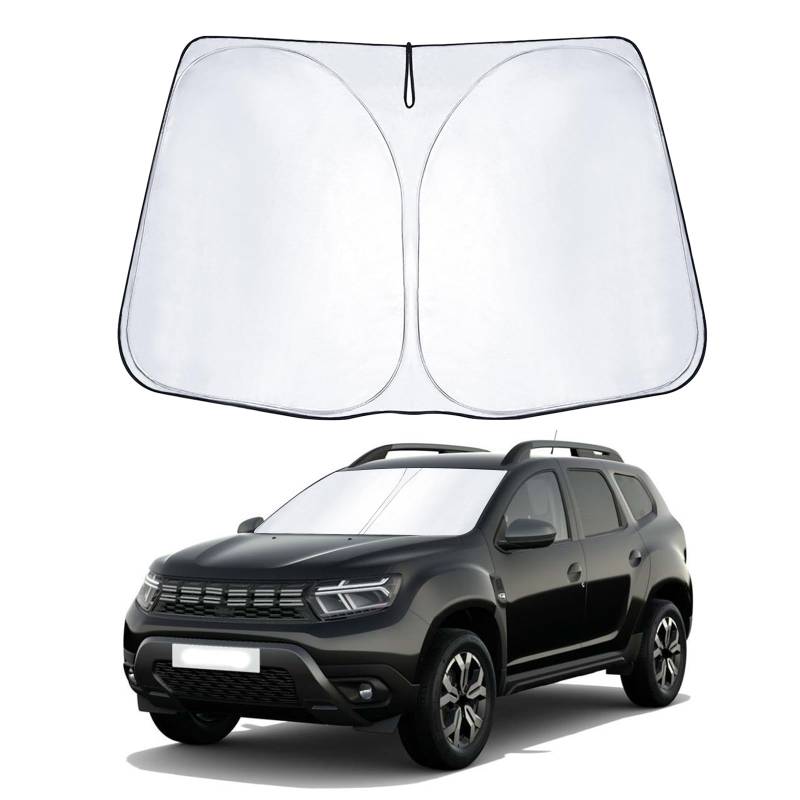 SHAOHAO Kompatibel mit Dacia Duster 2 2018-2023 2024 Sonnenblende Silber beschichtetes Gewebe Faltbare Sonnenblende UV- und Hitzeschutz Sonnenblende Windschutzscheibe Zubehör Dacia Duster von SHAOHAO