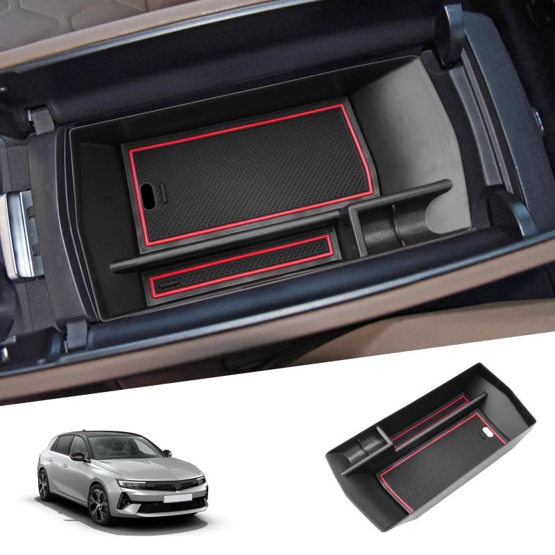 SHAOHAO Kompatibel mit Opel Astra L C02 Sports Tourer 2022 2023 2024 2025 Mittelkonsole Armlehne Mittelarmlehne Organizer Tray Multifunktionaler Handschuhfach opel astra l zubehör (Rot) von SHAOHAO