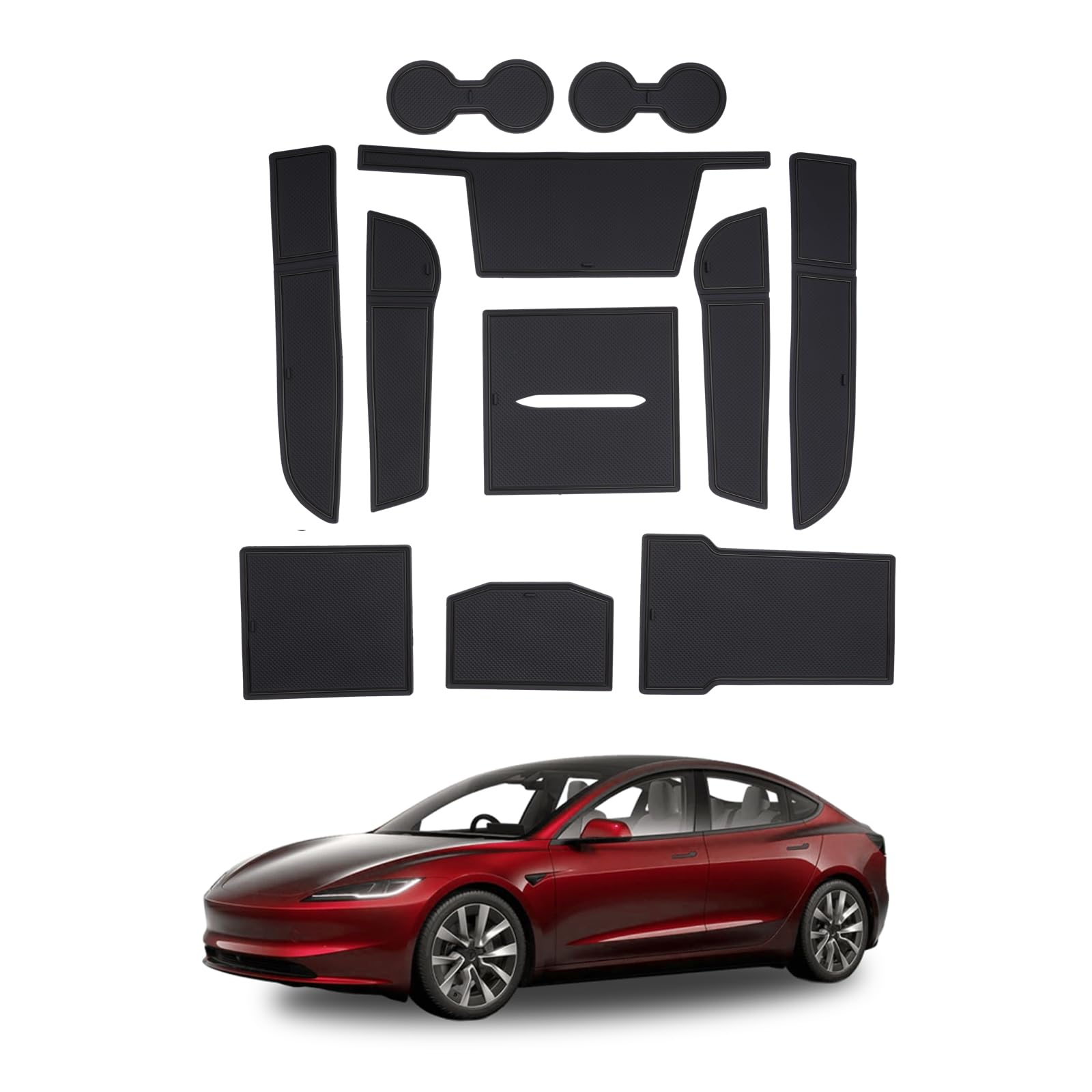 SHAOHAO Kompatibel mit Tesla Model3 Highland 2024 2025 Zubehör Gummimatten Mittelkonsole Antirutschmatten Getränkehaltermatt Türschlitzmatte Aufbewahrungsbox Rutschfestermatte Autozubehör（Schwarz） von SHAOHAO
