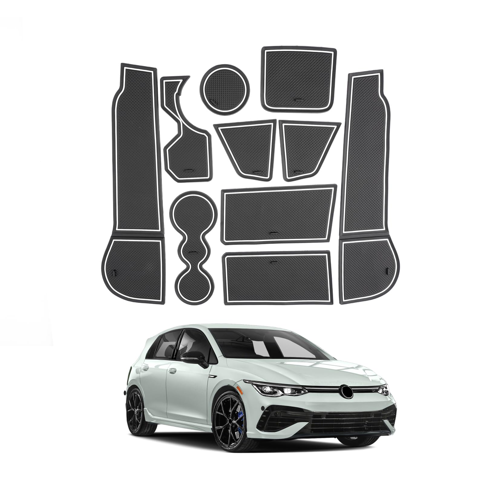 SHAOHAO Kompatibel mit VW Golf 8 MK8 GTE GTI GTD 2020 2021 2022 2023 Gummimatten Mittelkonsole Antirutschmatten, Getränkehaltermatt, Türschlitzmatte Aufbewahrungsbox Rutschfestermatte （Weiß） von SHAOHAO