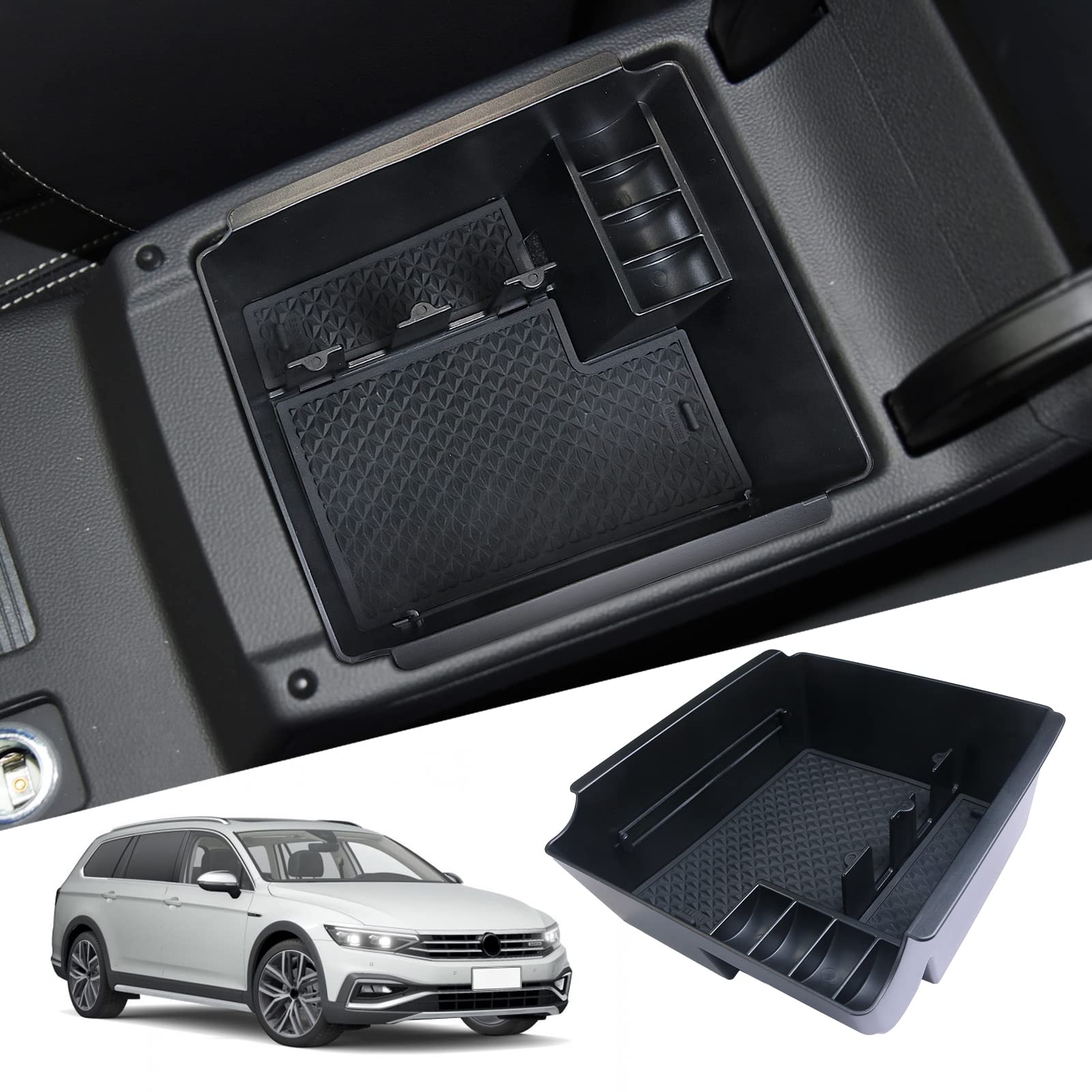 SHAOHAO Kompatibel mit VW Passat B8 2015-2023（ab BJ 11/2014, Typ 3G ）Mittelkonsole Armlehne Aufbewahrungsbox Mittelarmlehne Organizer Tray Multifunktionaler Handschuhfach (Schwarz) von SHAOHAO