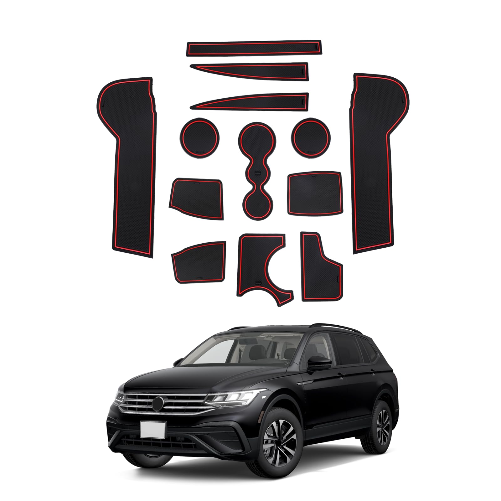 SHAOHAO Kompatibel mit VW Tiguan MK2 AD1 2016-2022 2023 Zubehör Gummimatten Anti-Staub rutschfeste Innentür, Tasse, Arm Box, lagerung Matte Innentür Gummimatten（Rot） von SHAOHAO
