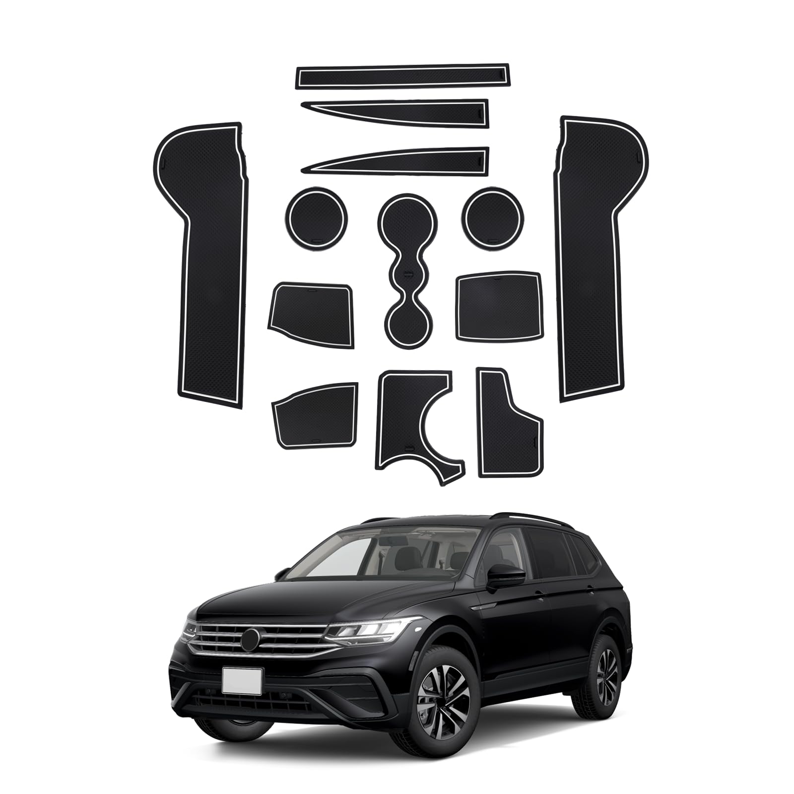 SHAOHAO Kompatibel mit VW Tiguan MK2 AD1 2016-2022 2023 Zubehör Gummimatten Anti-Staub rutschfeste Innentür, Tasse, Arm Box, lagerung Matte Innentür Gummimatten（Weiß） von SHAOHAO