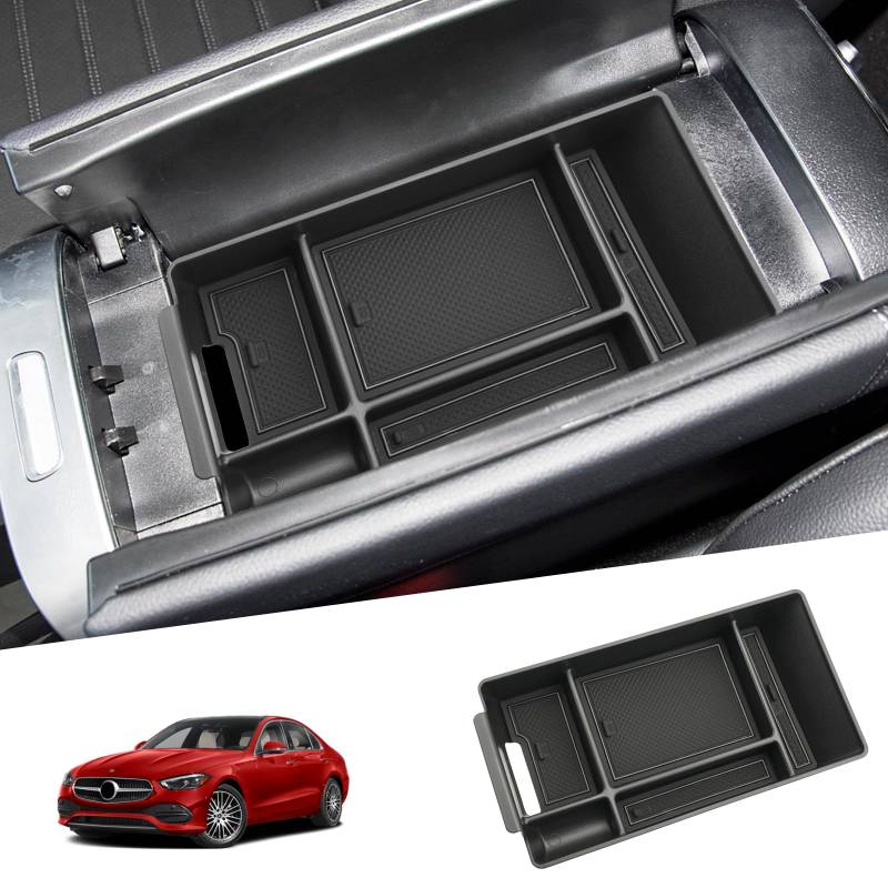SHAOHAO Mittelkonsole Armlehne Aufbewahrungsbox Kompatibel mit Mercedes C-Klasse W206 2022 2023 2024 2025 Mittelarmlehne Organizer Tray Mercedes c klasse W206 Zubehör Schwarz von SHAOHAO