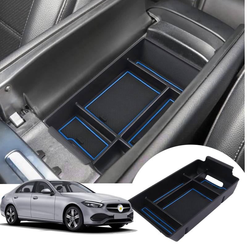 SHAOHAO Mittelkonsole Armlehne Aufbewahrungsbox Kompatibel mit Mercedes C-Klasse W206 2022 2023 2024 2025 Mittelarmlehne Organizer Tray Mercedes c klasse W206 Zubehör Blau von SHAOHAO