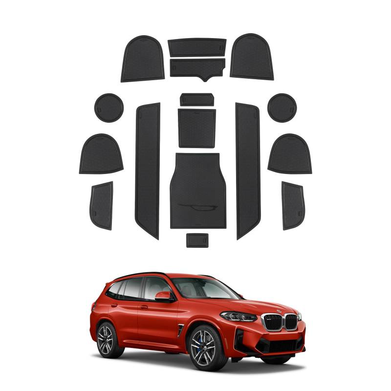 SHAOHAO für BMW X3 G01 / X4 G02 / Neu iX3 2018-2024 Gummimatten, Mittelkonsole Antirutschmatten, Getränkehaltermatt, Türschlitzmatte Aufbewahrungsbox Rutschfestermatte BMW X3 G01 Zubehör Schwarz von SHAOHAO
