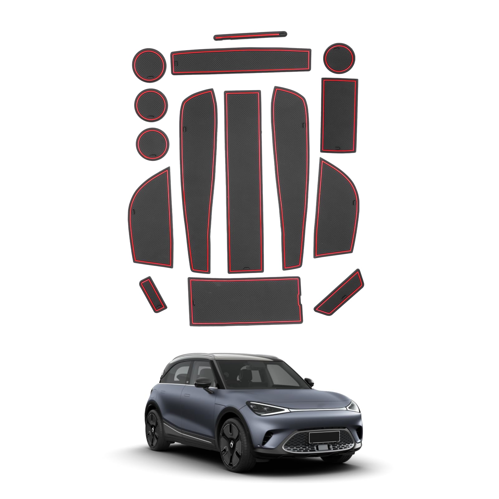 SHAOHAO für Mercedes Benz Smart #1 2022 2023 2024 EV Gummimatten, Mittelkonsole Antirutschmatten, Getränkehaltermatt, Türschlitzmatte Aufbewahrungsbox Rutschfestermatte Zubehör Rot von SHAOHAO