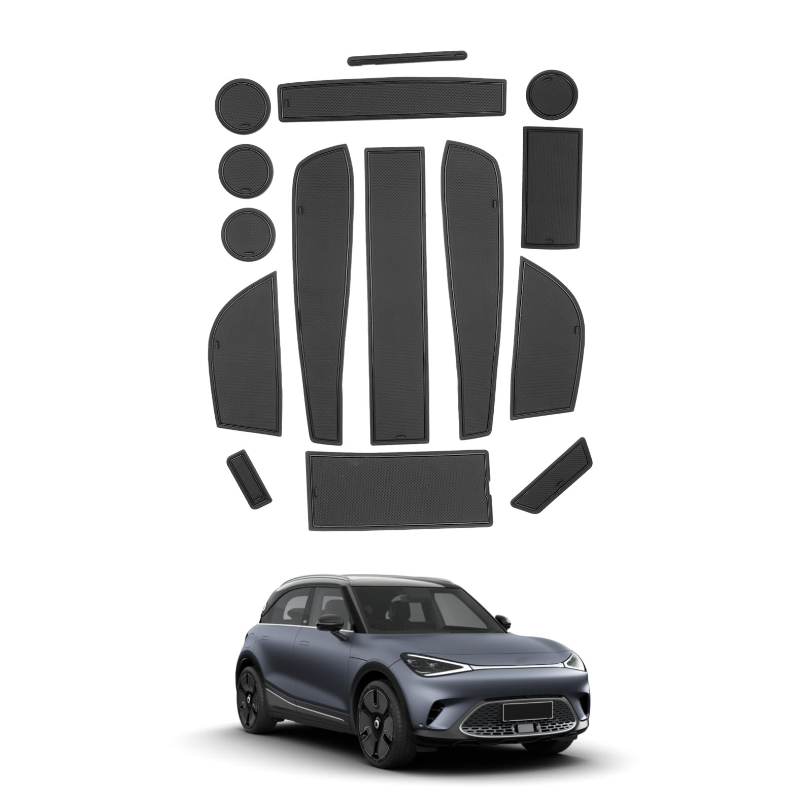 SHAOHAO für Mercedes Benz Smart #1 2022 2023 2024 EV Gummimatten, Mittelkonsole Antirutschmatten, Getränkehaltermatt, Türschlitzmatte Aufbewahrungsbox Rutschfestermatte Zubehör Schwarz von SHAOHAO