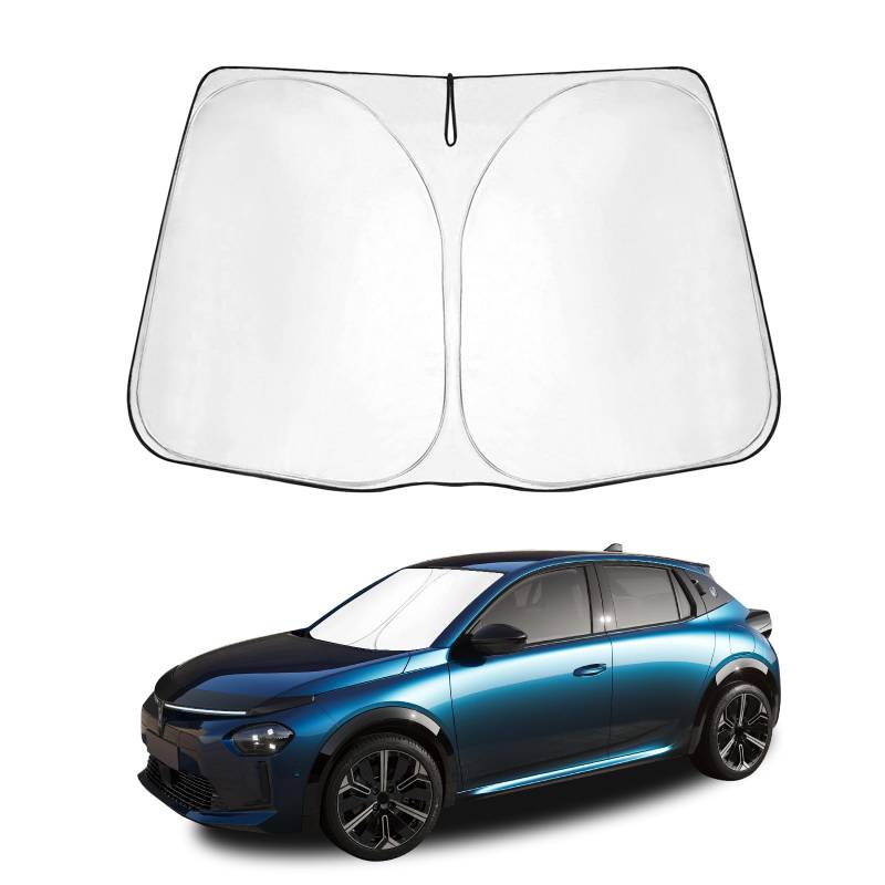 SHAOHAO kompatibel mit Opel Corsa F P2JO 2019-2024 Sonnenblende Silber beschichtetes Gewebe Faltbare Sonnenblende UV- und Hitzeschutz Sonnenblende, Windschutzscheibe Corsa F von SHAOHAO