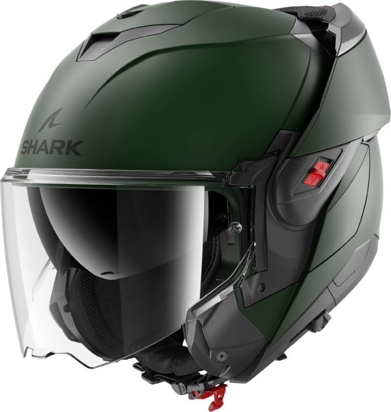 SHARK, Modularer Motorradhelm OXO BLANK Dark Green Mat G02, XL von SHARK