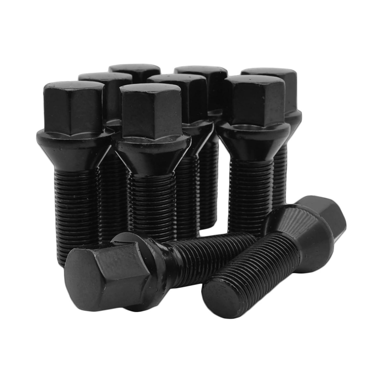 SHENGG 10 Stück Radschrauben mit Kegelbund, konisch, 17 mm Sechskant, 35 mm/40 mm/28 mm, verlängerte Schaftlänge, M12 x 1,5, m14 x 1,25, m14 x 1,5, Radschrauben, schwarz(Shank 40mm,M14x1.5) von SHENGG
