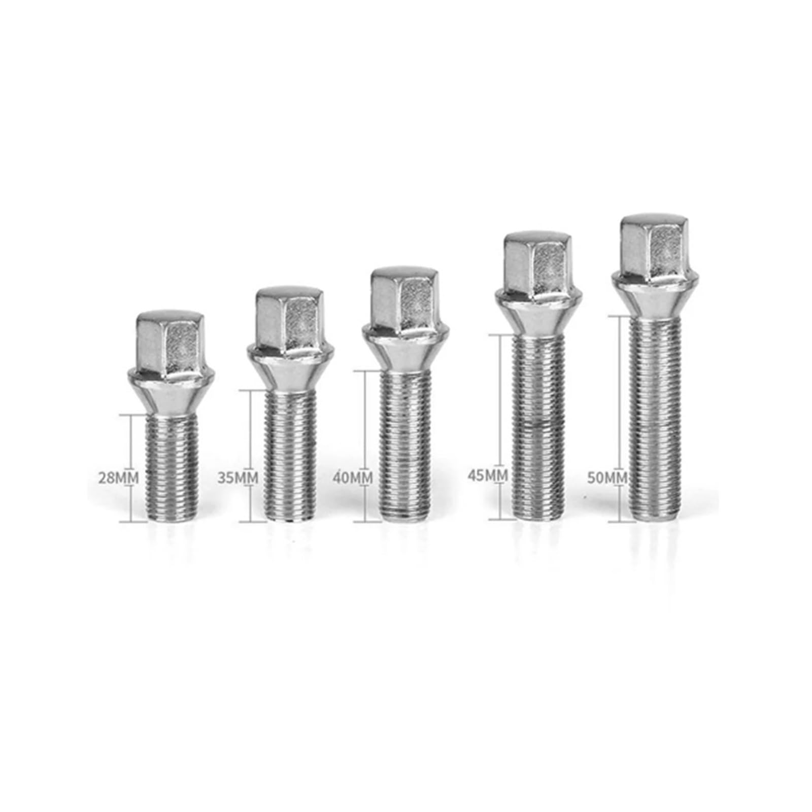 SHENGG 17 mm Sechskant-Radschrauben mit Kegelsitz, Schaftlänge 28 mm/35 mm/40 mm/45 mm, M14 x 1,5, M14 x 1,25, Silber(Shank 28mm 10pcs,M14x1.5) von SHENGG