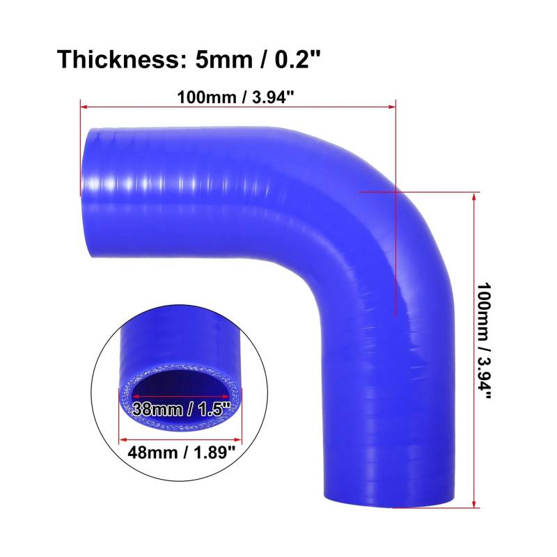 SHENGG 90 Grad 38 MM-102 MM Innendurchmesser. Ellenbogenschlauch Silikonschlauch Schlauchverbinder Ladeluftkühlerrohr for Luft-Turbo-Ansaugrohr(38mm ID Blue) von SHENGG