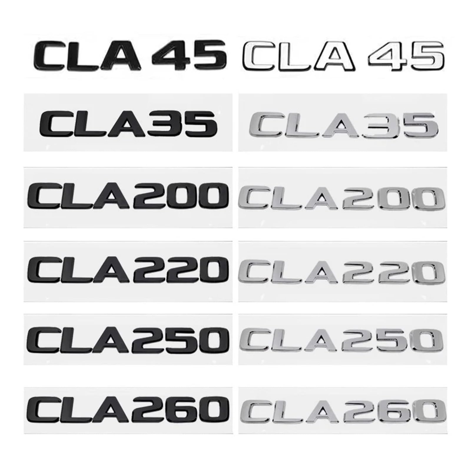SHENGG Auto Stamm Buchstaben Logo Emblem Abzeichen Aufkleber Aufkleber for CLA Klasse CLA35 CLA45 CLA260 CLA200 CLA180 CLA250 CLA220(Chrome Silver,CLA 180) von SHENGG