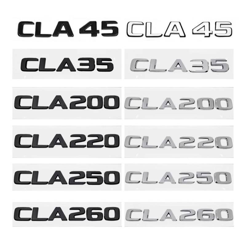 SHENGG Auto Stamm Buchstaben Logo Emblem Abzeichen Aufkleber Aufkleber for CLA Klasse CLA35 CLA45 CLA260 CLA200 CLA180 CLA250 CLA220(Chrome Silver,CLA 220) von SHENGG