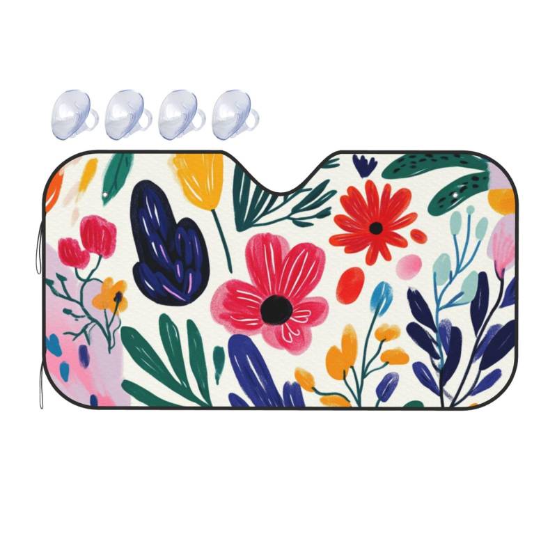 Abstrakte florale Blätter, Aquarellblätter, Auto-Windschutzscheibe, Wärmedämmung, Sonnenschutz, leicht, einfach zu bedienen, Auto-Sonnenblende für SUV, Limousine und PKW, 140 x 76 cm von SHFJASBNUMG
