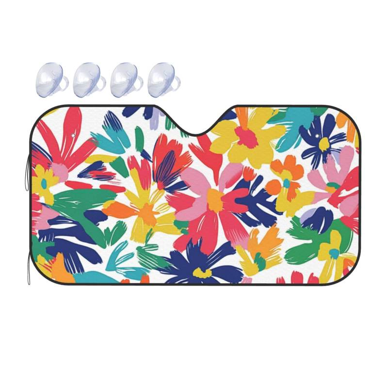 Aquarell abstrakte Blumen Blätter Windschutzscheibe Sonnenschutz für Auto, Auto, SUV, LKW, Faltbare Frontscheibe, Sonnenschutz, Sonnenschutz, blockiert UV-Strahlen, reflektiert Hitze, 140 x 76 cm von SHFJASBNUMG