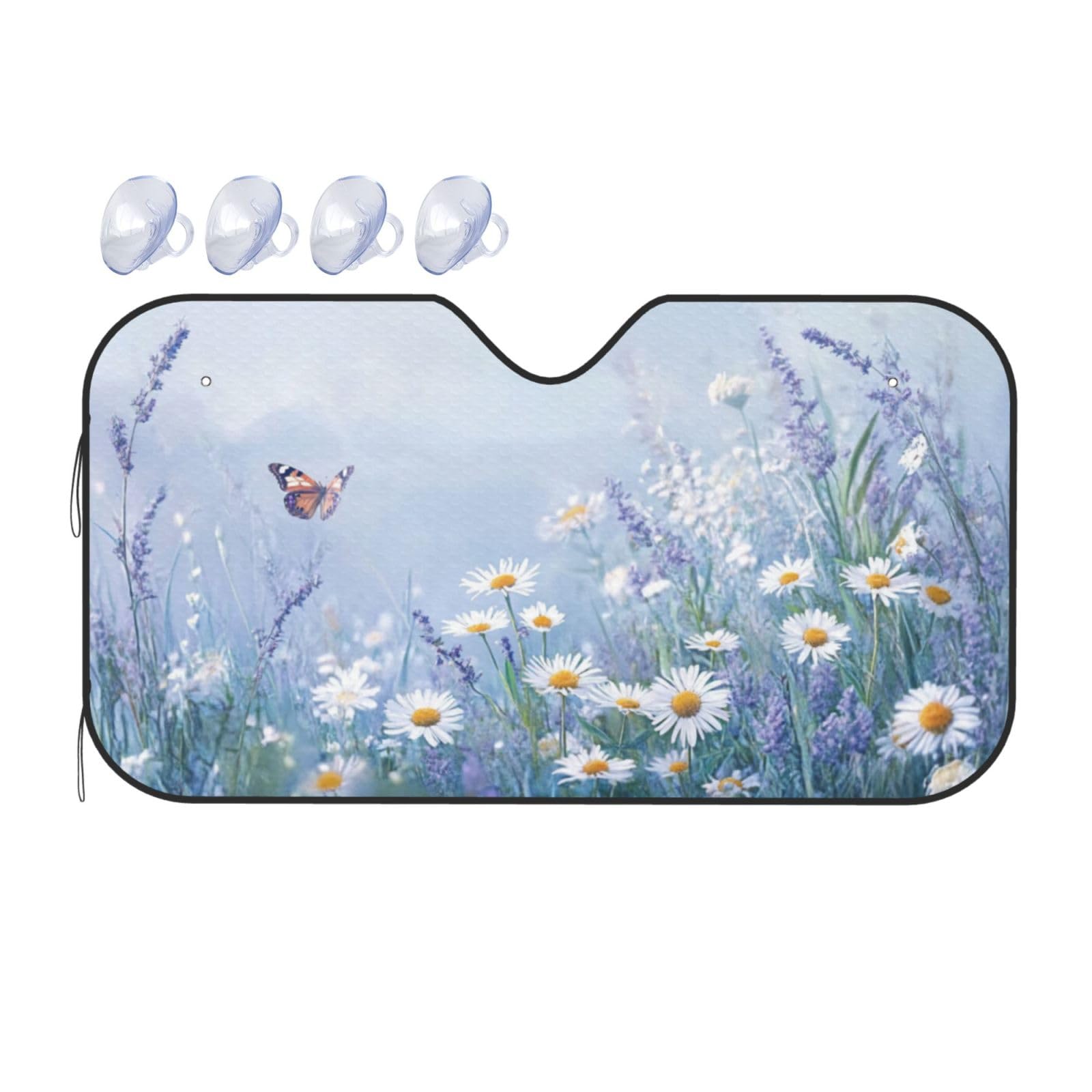 Auto-Sonnenschutz mit Kamille und Schmetterlingen, Gänseblümchen, für Auto, LKW, SUV, blockiert UV-Strahlen, Sonne, 130 x 70 cm Auto-Sonnenschutz mit Kamille und Schmetterlingen, Gänseblümchen, für Auto, LKW, SUV, blockiert UV-Strahlen, Sonne, 130 x 70 cm von SHFJASBNUMG