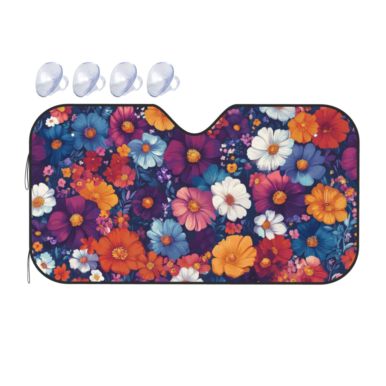 Boho-Blumendruck, Blumen, Boho, bunt, Blumendruck, Auto-Windschutzscheibe, Wärmedämmung, Sonnenschutz, leicht, einfach zu bedienen, Auto-Sonnenblende für SUV, Limousine und PKW, 140 x 76 cm Boho-Blumendruck, Blumen, Boho, bunt, Blumendruck, Auto-Windschutzscheibe, Wärmedämmung, Sonnenschutz, leicht, einfach zu bedienen, Auto-Sonnenblende für SUV, Limousine und PKW, 140 x 76 cm von SHFJASBNUMG
