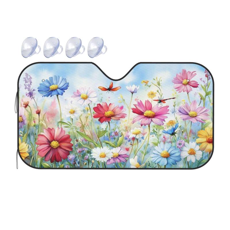 Bunte Wildblumen, Wildblumen, Gemälde, Blumen, Auto-Sonnenschutz für Auto, LKW, SUV, blockiert UV-Strahlen, Sonne, 130 x 70 cm von SHFJASBNUMG