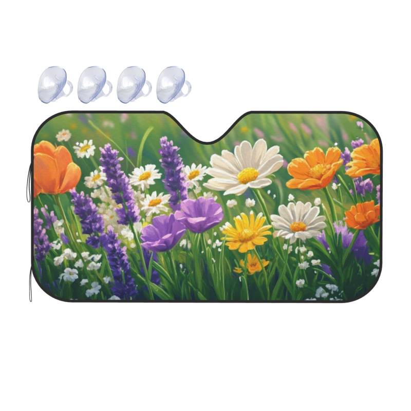 Sonnenblende für die Windschutzscheibe, wärmeisolierend, leicht, einfach zu bedienen, für SUV, Limousine und PKW, 140 x 76 cm, Violett / Gelb von SHFJASBNUMG