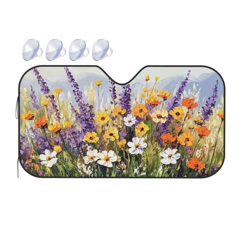 Sonnenblende für die Windschutzscheibe, wärmeisolierend, leicht, einfach zu bedienen, für SUV, Limousine und PKW, 140 x 76 cm, Violett / Gelb von SHFJASBNUMG
