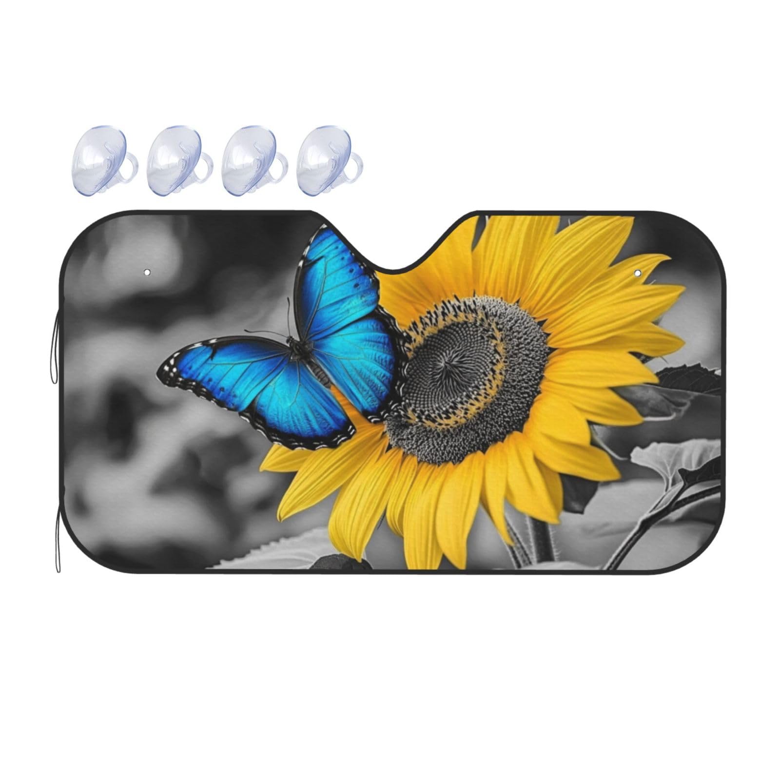 Sonnenblende mit blauen Schmetterlingen, Frühlingsblumen, Gemälde, Sonnenblume, Auto-Windschutzscheibe, Wärmedämmung, leicht, einfach zu bedienen, Auto-Sonnenblende für SUV, Limousine und PKW, 140 x Sonnenblende mit blauen Schmetterlingen, Frühlingsblumen, Gemälde, Sonnenblume, Auto-Windschutzscheibe, Wärmedämmung, leicht, einfach zu bedienen, Auto-Sonnenblende für SUV, Limousine und PKW, 140 x von SHFJASBNUMG