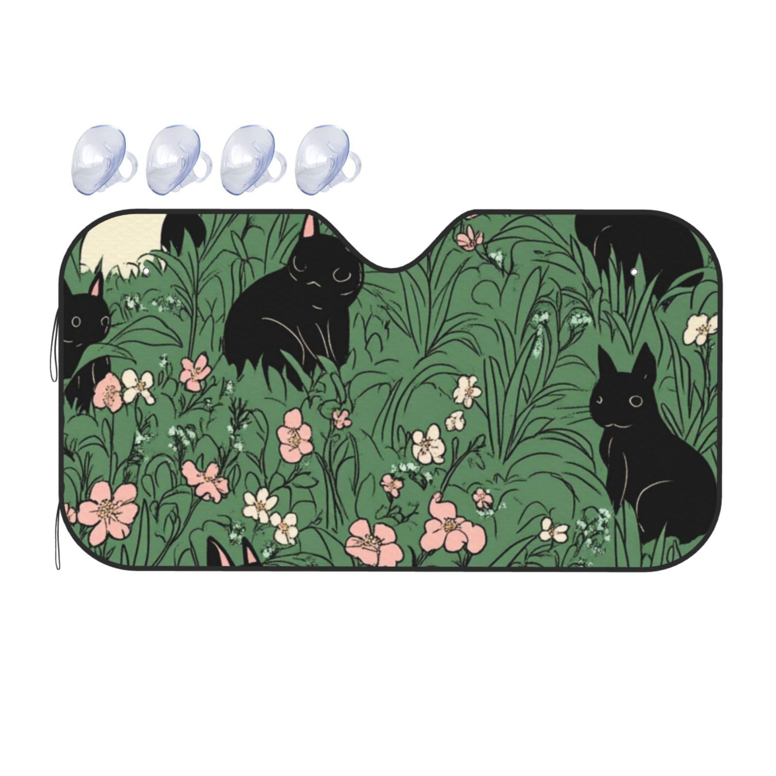 Süße Pflanze Kawaii schwarze Katze grün Auto-Sonnenschutz für Auto, LKW, SUV – blockiert UV-Strahlen Sonne, 130 x 70 cm Süße Pflanze Kawaii schwarze Katze grün Auto-Sonnenschutz für Auto, LKW, SUV – blockiert UV-Strahlen Sonne, 130 x 70 cm von SHFJASBNUMG
