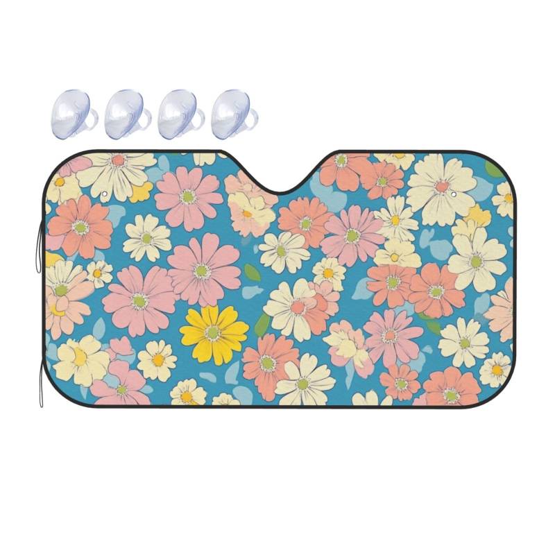 Süße Sonnenblende mit Gänseblümchen, bunt, Retro-Blumen, Wärmedämmung, leicht, einfach zu bedienen, Auto-Sonnenblende für SUV, Limousine und PKW, 140 x 76 cm von SHFJASBNUMG